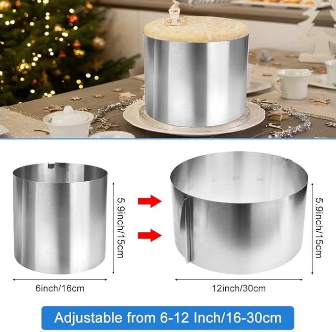 THATSRAD Anneau à Gâteau Réglable 16-30cm Anneau à Gâteau en Acier Inoxydable Moule Cercle à Gateau 15cm Cercle a Gateau Reglable Cercle a Gateau Rond Cercle à Pâtisserie Extensible avec 3 Clips - Nail Gallerys