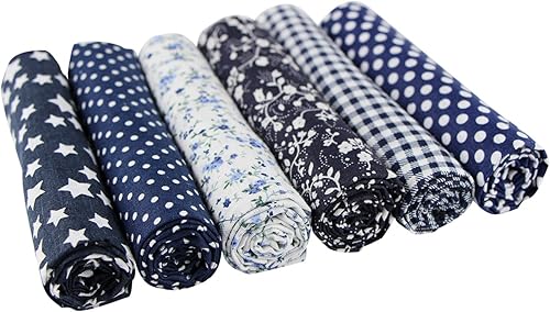 UOOOM Lot de 6pcs 50 x 50 cm Patchwork Coton Tissu DIY Fait à la Main en Tissu à Coudre Quilting Designs Différents (Tone-Navyblue) - Nail Gallerys