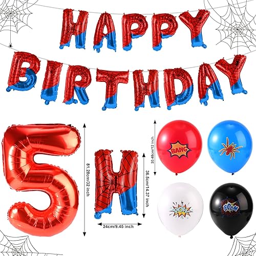 Décorations d'Anniversaire Araignée, Toile d'Araignée Bannière Joyeux Anniversaire Ballons en Latex Fournitures de Fête Araignée pour Garçons Décorations de Fête à Thème (Numéro 4) - Nail Gallerys