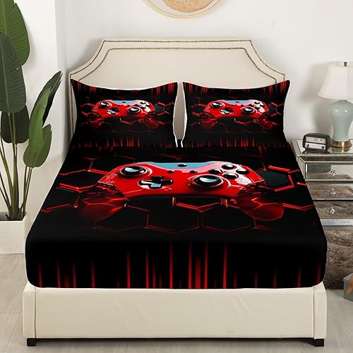 Jeur Gaming 90x190 Drap-Housse pour Garçons Rétro Néon Jeu Drap Housse pour Filles Enfants Et Adolescents Jeux Vidéo Literie Espace Poignée de Jeu Drap de Lit Salle de Jeux Décoration Literie - Nail Gallerys