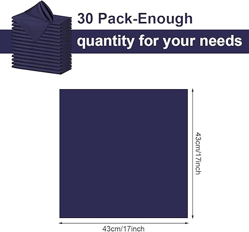 Thaookte Lot de 30 serviettes en tissu damassé - Lavables - Pour décoration de table, anniversaire, fête, mariage - Bleu marine - 43 x 43 cm - Nail Gallerys