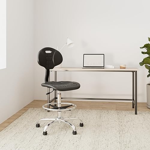 Siège Assis-Debout, Tabouret de Bureau Haut, Réglable 55–79 cm, Assise Ergonomique, Repose Pied Réglable, Pieds Fixes, Structure métal chromé, pour Bureau et Tables Hautes - Nail Gallerys