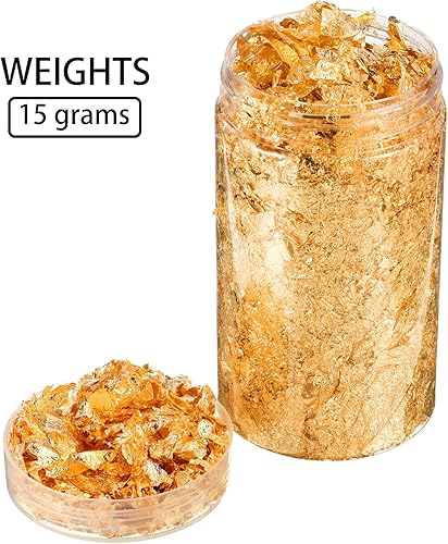 Hicarer 15 Grammes Flocons de Feuille d'or Flocons de Feuille d'or Flocons de Feuille Métalliques Dorés pour Dorure, Arts de la Peinture, et Bricolage (Or) - Nail Gallerys