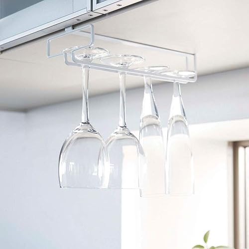 Yamazaki 2462 TOWER Under~Shelf Wine Glass Hanger, white, Steel, 11 x 26 x 7 cm - Nail Gallerys