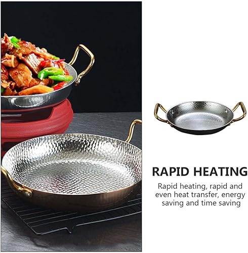 UGCER Poêle à Paella espagnole, poêle à Double Oreilles en Acier Inoxydable, ustensiles de Cuisine antiadhésifs pour la Maison ou Le Restaurant,d'or,20cm - Nail Gallerys