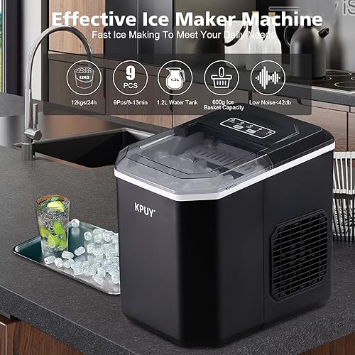 KPUY machine à glaçons, machine à glace autonettoyante pour la maison, 9 cubes prêts en 6 à 13 minutes, 12 kg en 24 heures, machine portable à glaçons pour la maison/la cuisine/le bureau/le bar. - Nail Gallerys
