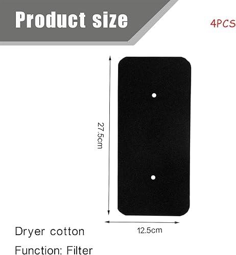 4 Pièces Filtres à Éponge pour Sèche-linge Hoover Candy 40006731,Compatible avec Sèche,linge à Pompe à Chaleur et Condensation,Dimensions 275x125x10mm - Nail Gallerys