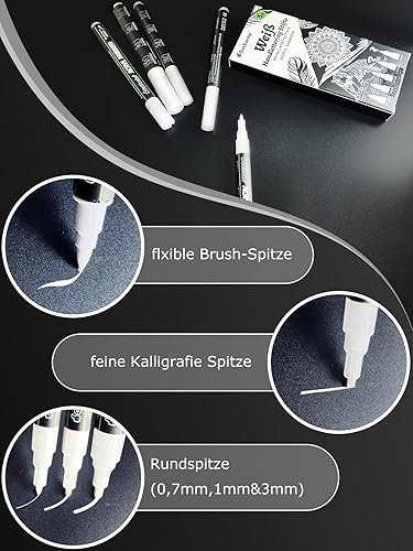 Lot de 5 marqueurs acryliques blancs couvrants pour bois, verre, tissu, pierre, etc. Séchage rapide, imperméables, résistants à la lumière, idéaux pour les loisirs créatifs, l'écriture à la main, le - Nail Gallerys