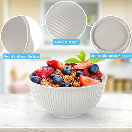 Esilihom Lot de 6 bols à céréales incassables en plastique léger et réutilisables pour fêtes, pique-niques, camping, petit déjeuner, salade, pâtes, soupe, nouilles, collation (beige) - Nail Gallerys