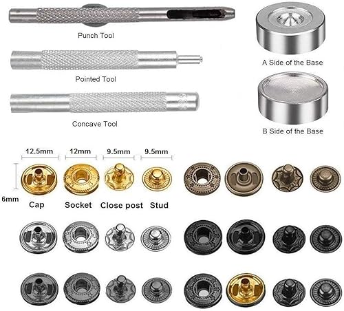 Balfer Lot de 120 boutons pression en cuivre pour vêtements en métal bronze avec outil de fixation pour cuir, artisanat, veste, portefeuille, sac à main (6 couleurs, 12 mm) - Nail Gallerys