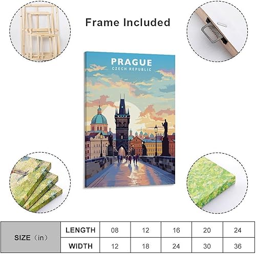 Jdjdu Poster de voyage vintage de Prague - Décoration murale - Poster sur toile - Nail Gallerys