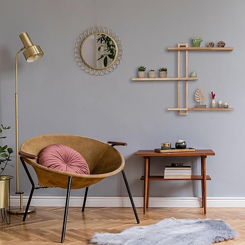 Relaxdays Étagère Murale, Bois de Noyer, HxLxP: 56x80x9 cm, décoration Murale, Rangement Rustique avec 3 Niveaux, Nature - Nail Gallerys