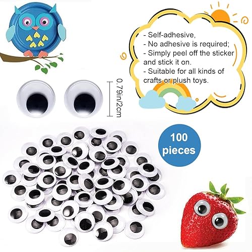 100 Pièces 20 mm Yeux Mobiles Autocollants, Yeux en Plastique Mobiles Autocollant, Ronds Noir Blanc Yeux Mobiles, Wiggle Eyes pour Scrapbooking Artisanat Accessoires DIY Craft Poupées Décorations - Nail Gallerys