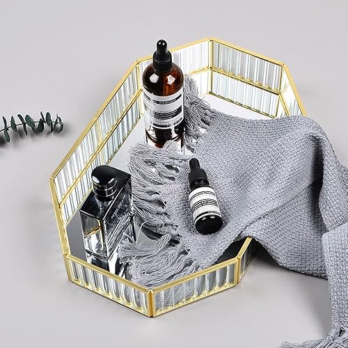 HARLIANGXY - Plateau Miroir doré – Plateau Miroir Vintage – Petit Plateau en métal – Plateau décoratif comme Rangement de Coiffeuse – Organiseur de Bijoux/Maquillage – 26 x 18 x 5 cm - Nail Gallerys