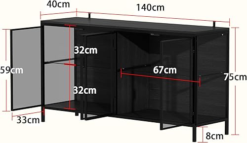 DEZAGCE Vitrine en verre avec 2 portes et cadre en fer - 40 x 140 x 75 cm - Noir - Nail Gallerys