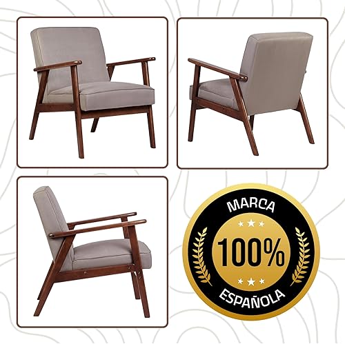 HOME DESIGN & CONFORT Fauteuil Roma anti-taches de style nordique - Fauteuils de salon en bois massif - Fauteuil de chambre (beige/noyer) - Nail Gallerys