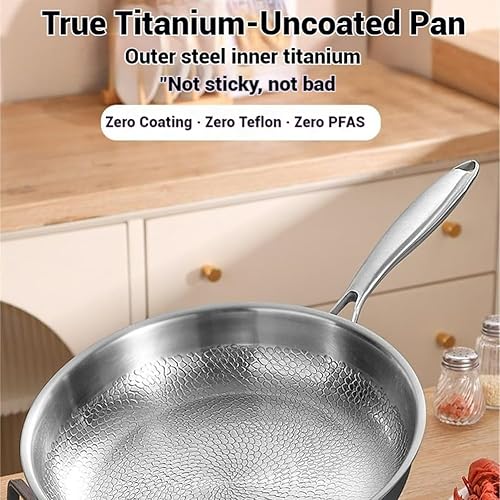 Siraatskitchen titanium Pan, Siraat Pure Taima Titanium Frying Pan for Cooking, No-Coating Nonstick PanSuitable for Induction Cooker, All Stoves, Dishwasher Safe (with Lid, L-11.02in) - Nail Gallerys