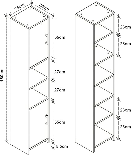 [en.casa] Meuble Colonne de Cuisine Armoire Haute Meuble de Rangement Buffet de Cuisine Placard avec Étagère pour Salle de Bain Salon Salle à Manger Panneau de Particules 180 x 35 x 30 cm Anthracite - Nail Gallerys