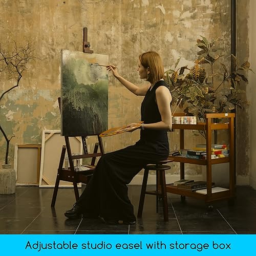 Chevalet de studio inclinable en noyer avec tiroir de rangement pour fournitures d'art – Réglable (58 '~ 75 ') en bois de hêtre massif pour artistes, étudiants, peut contenir des toiles jusqu'à 37 cm - Nail Gallerys