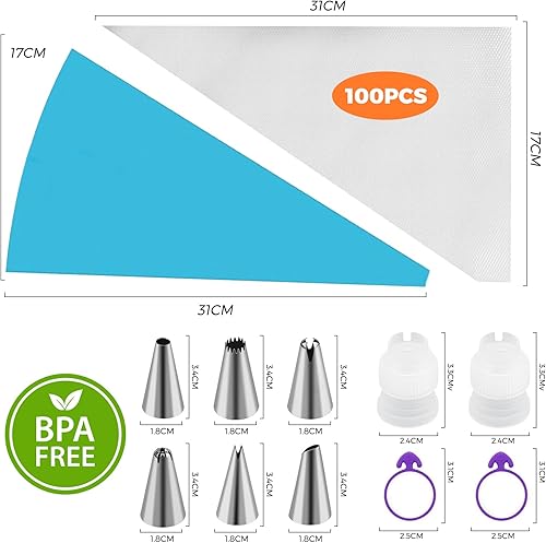 Poche a Douille Patisserie 111PCS, 6 Douilles Patisserie et 1 Poches à Douille en Silicone Réutilisable, DIY Patisserie Accessoire Kit Professionnelle pour Décoration de Cupcake et Muffins Gâteaux - Nail Gallerys