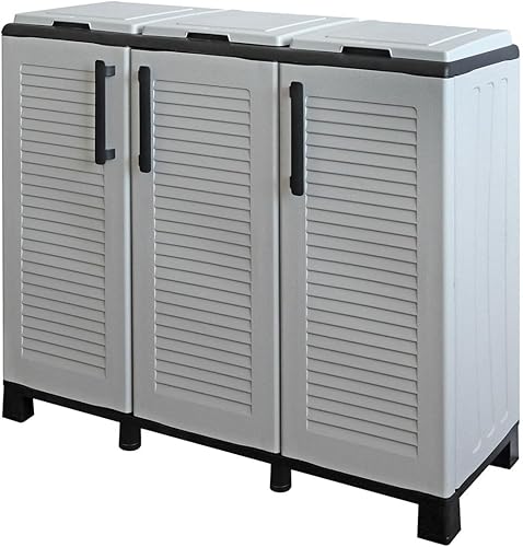 INTEC - Poubelles de tri Selectif 3 Sacs Armoire Recyclage Gris Clair 102 x 37 x 90 cm Poubelle de tri 3 Portes 4 pieds - Nail Gallerys