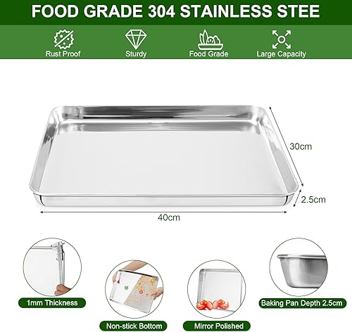 Cozary Plaque de Cuisson en Acier Inoxydable avec Grille de Refroidissement, 40x30x2.5cm Antiadhésives Rectangulaires Bac Cuisson,non Toxique et Résistant et Facile à Nettoyer Passe au Lave-Vaisselle - Nail Gallerys