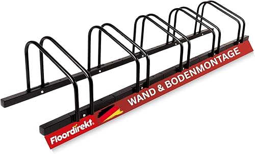 Floordirekt Râtelier à vélo pour 6 vélos avec des pneus d'une largeur allant jusqu'à 55 mm en fer - Support pour montage au sol ou au mur - Support de roue 204 x 33 x 26,5 cm (noir) - Nail Gallerys