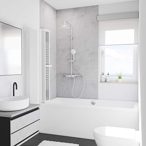 Schulte pare-baignoire 159 x 140 cm, profilé blanc, 7 volets (27+6 * 22), écran mobile réversible, verre de sécurité 3 mm décor sérigraphie bandes transversales, joint d'étanchéité - Nail Gallerys