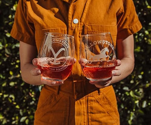 Silver Buffalo Toynk Yellowstone Dutton Ranch Lot de 2 verres à vin sans pied 591 ml - Nail Gallerys