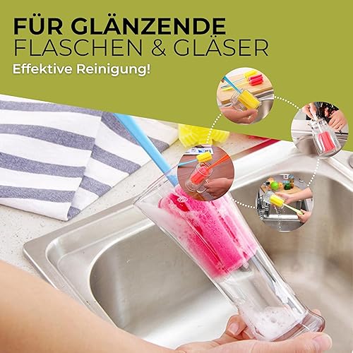 Gadget-Hero Lot de 6 brosses de nettoyage pour biberons – Éponge à vaisselle pour verres – Nettoyeur de bouteilles anti-rayures avec long manche – Éponge pour biberons – Nettoyant pour biberons - Nail Gallerys
