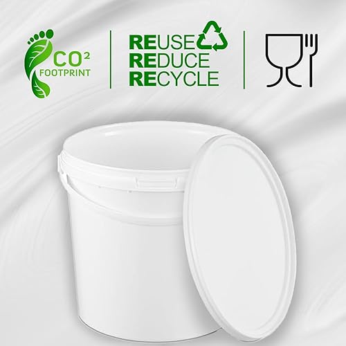 Seau avec Couvercle 3L | Lot de 5 x 3 litres | Blanc Plastique Alimentaire de Haute Qualité - Made in EU - Conservation des Aliments - Stockage des matières premières Bricolage Peinture (Lot 5x3L) - Nail Gallerys