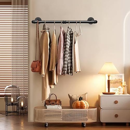 Portant à vêtements en forme de tuyau industriel, support mural robuste en fer noir, barre de suspension de vêtements pour buanderie, rangement de placard (61 cm) - Nail Gallerys