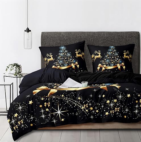 DPNJING Housse de Couette 220x240 Noël Imprimée Flocon Set Rouge Parure de lit Microfibre Parure Housse Couette Adulte 2 Personnes avec 2 Taies d'oreiller 65x65cm avec Fermeture Éclair - Nail Gallerys