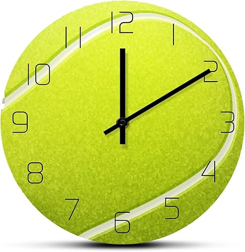 30cm Pendule Murale Silencieuse Balle de tennis imprimée horloge murale pour chambre à coucher court de tennis signe sports mur décor montre montre raquette art silencieux balayage horloge montre - Nail Gallerys