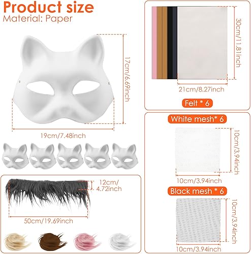 VAVPUP Lot de 6 masques thériens pour chat, avec 5 fourrure synthétique et 12 mailles pour les yeux, kit créatif pour chat, masques amusants, kit d'artisanat, masque en papier pour carnaval, mascarade - Nail Gallerys