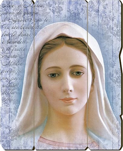 Fratelli Bonella | Tableau en bois moulé style vintage de Notre-Dame de Medjugorje f.to19x24 cm | Made in Italy - Nail Gallerys