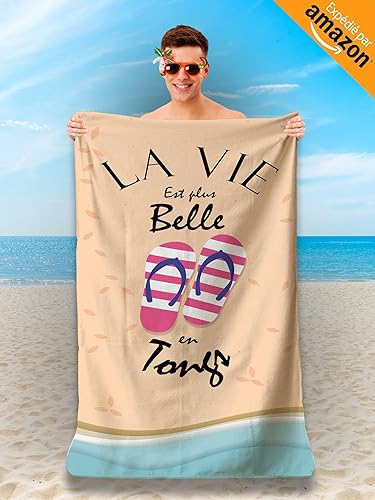 Serviette de Plage Microfibre Personnalisée avec Message Humoristique. Drap de Plage 160x80cm Ultra Absorbant, Séchage Rapide, Léger et Compact. Idée Cadeau Femme Homme Ado Anniversaire Noel - Nail Gallerys