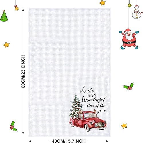 Irenare 2 Pièces Torchons de Noël Camion Rouge - Serviettes de Gaufres et Cuisine à Main pour Vacances Pâtisserie, 15,7 x 23,6 Pouces - Nail Gallerys