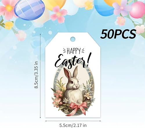 50pcs Étiquettes Cadeaux de Lapin, 8,5x5,5cm Étiquettes à Suspendre pour Cadeaux de Pâques Mignonnes Pâques Decoration avec Corde Ornements de Panier pour Décorations de Fête de Printemps - Nail Gallerys