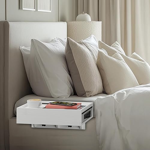 Relaxdays Étagère de lit, en Bambou, tiroir, Emplacement pour Boisson, à Suspendre HxLxP : 14 x 37 x 26,5 cm, Blanche - Nail Gallerys