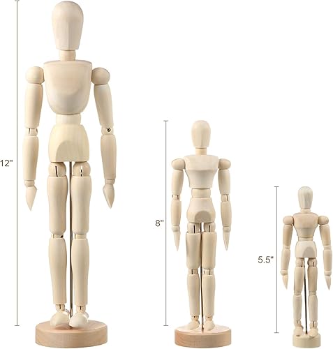 3 Pièces Modèle de Mannequin d'Artiste en Bois Articulé Avec Support pour Décoration de Maison - Nail Gallerys