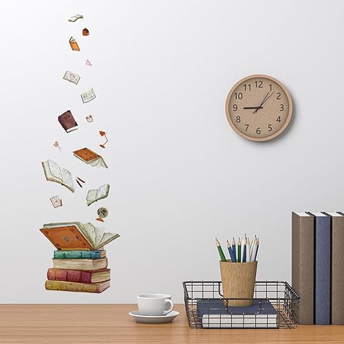 SUPERDANT Livre Magique Stickers Muraux avec Livre Volant Sac d'école Outils de découpe Sticker Mural pour Chambre Murale Règle Globe Décoration Murale Autocollants Décoratifs Ouverture de L'école - Nail Gallerys