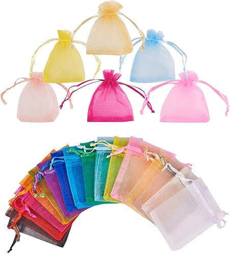Lot de 100 sacs rectangulaires en organza Pandahall, pochettes cadeau, pour bijoux, avec des rubans, pour mariage, 7 x 9 cm - Nail Gallerys
