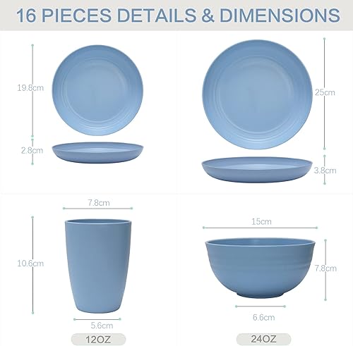 Vaisselle Plastique 16 Pièces, Service de Table Camping, Service de Table 4 Personnes avec Bol, Assiette et Gobelet, Vaisselle Plastique Reutilisable pour Pique-Nique, Fête, Barbecue - Nail Gallerys