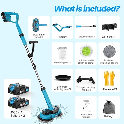 Vadrouille électrique sans Fil avec 2 batteries de 2000mAh, Serpillière Electrique avec Fonction de pulvérisation, Réservoir d'eau de 300 ML, éclairage LED, Nettoyeur Sol Essuyer sans Effort - Nail Gallerys