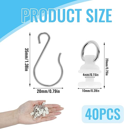 Crochet Rideau Rail Set, 40 Pieces Curtain Hook Rail Slider with 40 Pieces Metal Hooks, Coulisses de Volets Roulants pour Portes, Fenêtres et Rideaux de Douche, Crochets de Renforcement - Nail Gallerys