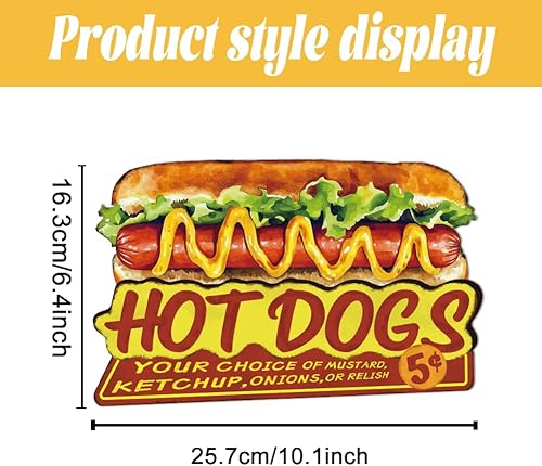 WEBEEDY Panneau Hot Dogs Panneau Vintage en fer Blanc Décoration Cuisine Hot Dogs Panneau Vintage en fer Blanc Panneau Food Truck Ornements muraux, Décoration Maison, Cuisine, 25.7x16.3cm - Nail Gallerys
