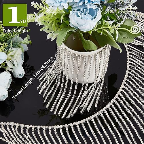 Letsinstyle 1 yard de Franges en Strass Scintillants Strass Ruban Gland Chaîne Garniture à Franges en Cristal Diamant pour Couture Artisanat Mariage Vêtements Accessoires - Nail Gallerys