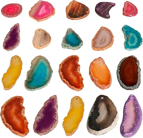 Lot de 20 tranches d'agate naturelle colorées, tranches de géode irrégulières avec trous, formes et couleurs assorties pour bijoux et décoration d'intérieur - Nail Gallerys