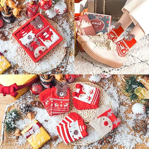 Diealles Shine Chaussettes de Noël Femme, 4 Paires Chaussette Femme, Chaussettes en Coton de Noël, Socquettes Coffret Cadeau en Coton pour Fille - Nail Gallerys